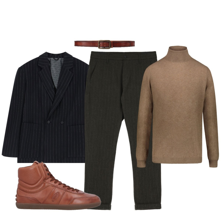 Outfit uomo - Total look #1968586. Stile Trendy per Ufficio. Abbinamento con cinture, sneakers alte, pantaloni, giacche, maglieria.