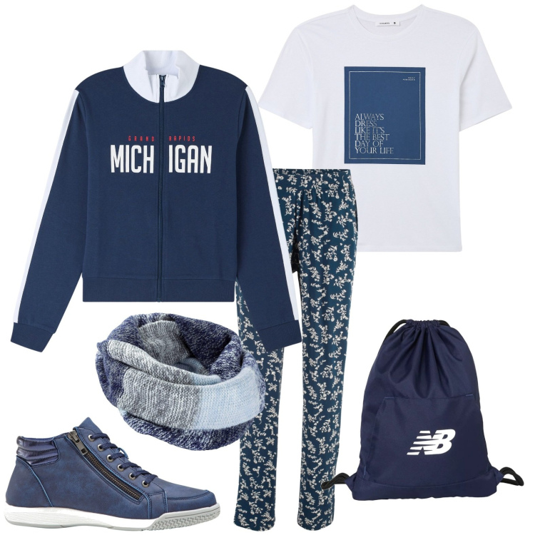 Outfit donna - Total look #1968635. Stile Sporty chic Abbinamento con sneakers alte, pantaloni, foulard, felpe, t-shirt, zaini.