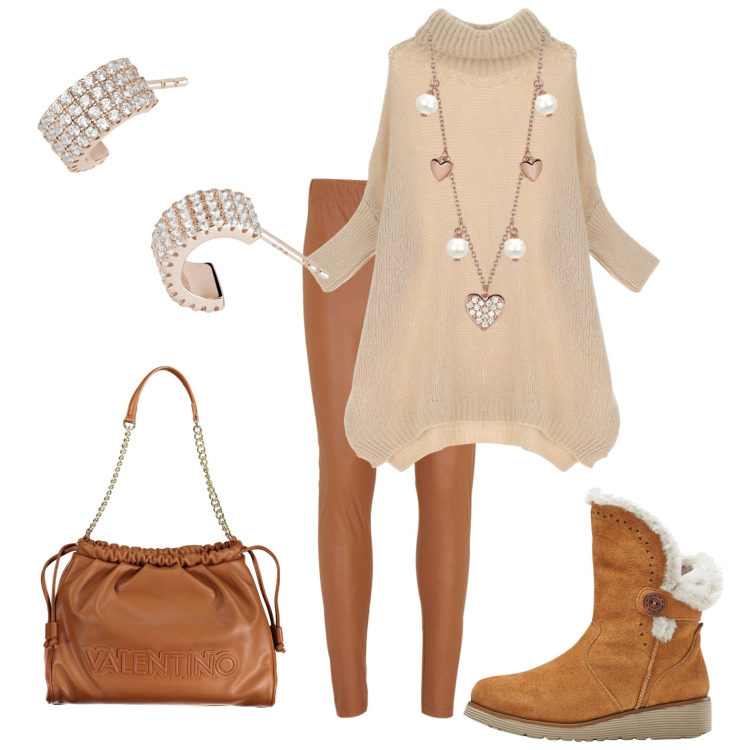 Outfit donna - Total look #1968650. Stile Casual per Tutti i giorni. Abbinamento con stivali, treggings, collane, orecchini, maglieria, borse a spalla.