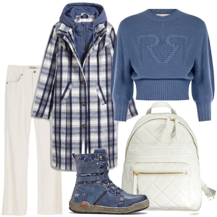 Outfit donna - Un giorno a scuola. Stile Bon Ton per Scuola/Università. Abbinamento con cappotti, stivaletti, pantaloni, maglieria, zaini.