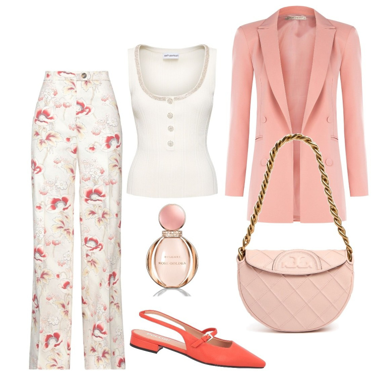 Outfit donna - Total look #1968678. Stile Bon Ton per Tutti i giorni. Abbinamento con ballerine, pantaloni, blazer, profumi, top, borse a spalla.