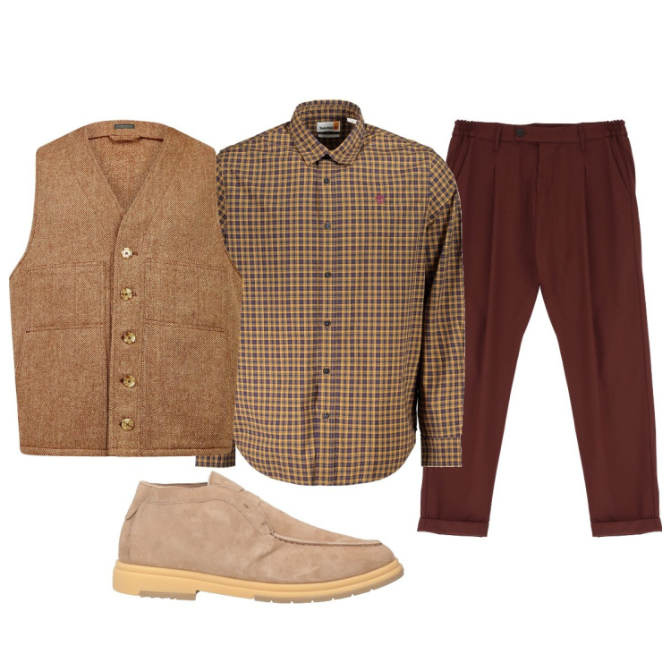 Outfit uomo - Il gilè trendy. Stile Trendy per Ufficio. Abbinamento con stivali e stivaletti, pantaloni, gilet, camicie.