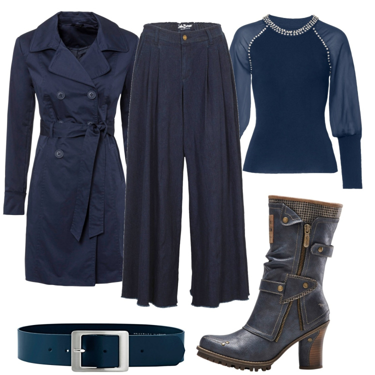 Outfit donna - Total look #1968700. Stile Casual chic per Ufficio. Abbinamento con gonne, trench, cinture, maglieria, stivali.