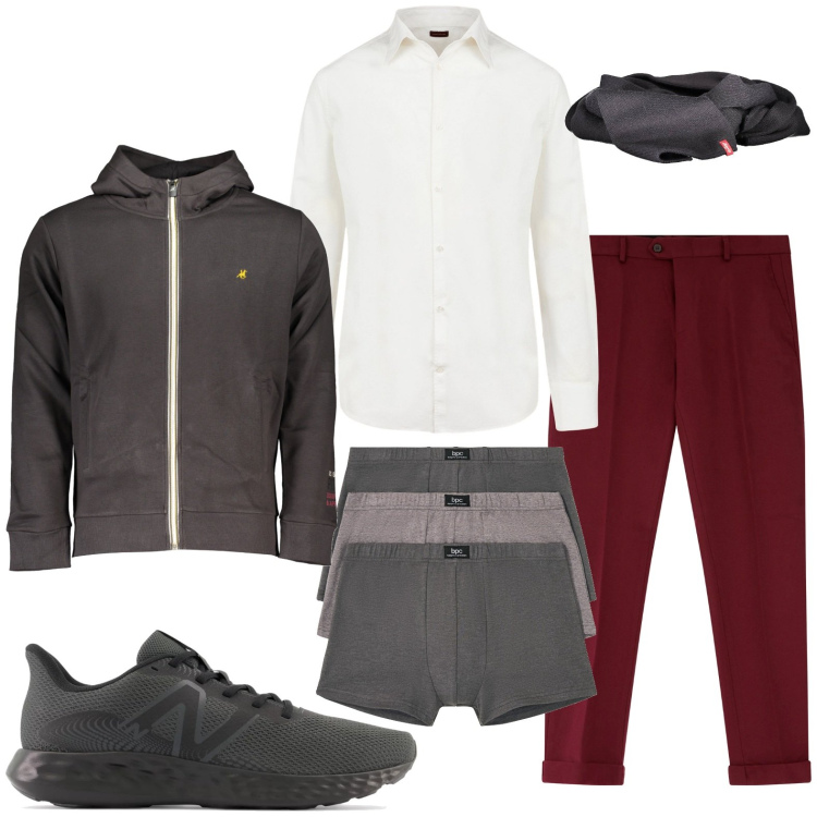 Outfit uomo - Casual chic. Stile Urban per Serata speciale. Abbinamento con boxer, sneakers, pantaloni, camicie, felpe con cappuccio, sciarpe.