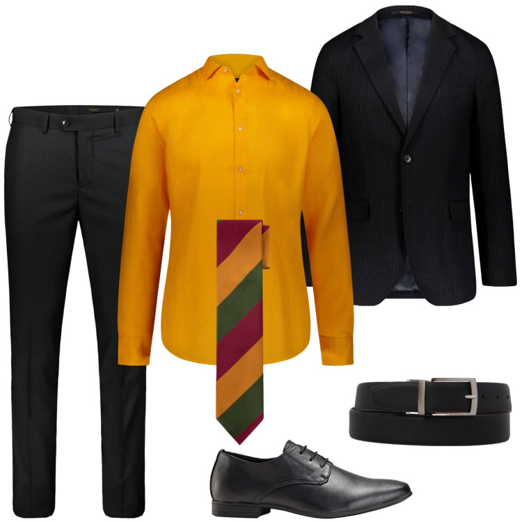 Outfit uomo - Camicia e cravatta ad effetto. Stile Business/Elegante per Ufficio. Abbinamento con scarpe stringate, giacche, camicie, cinture, pantaloni, cravatte.