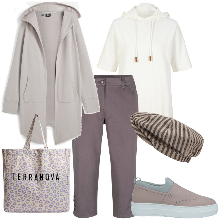 Outfit donna - Total look #1968925. Stile Casual per Tutti i giorni. Abbinamento con blazer, pantaloni, felpe con cappuccio, sneakers, shopping bag, cappelli.