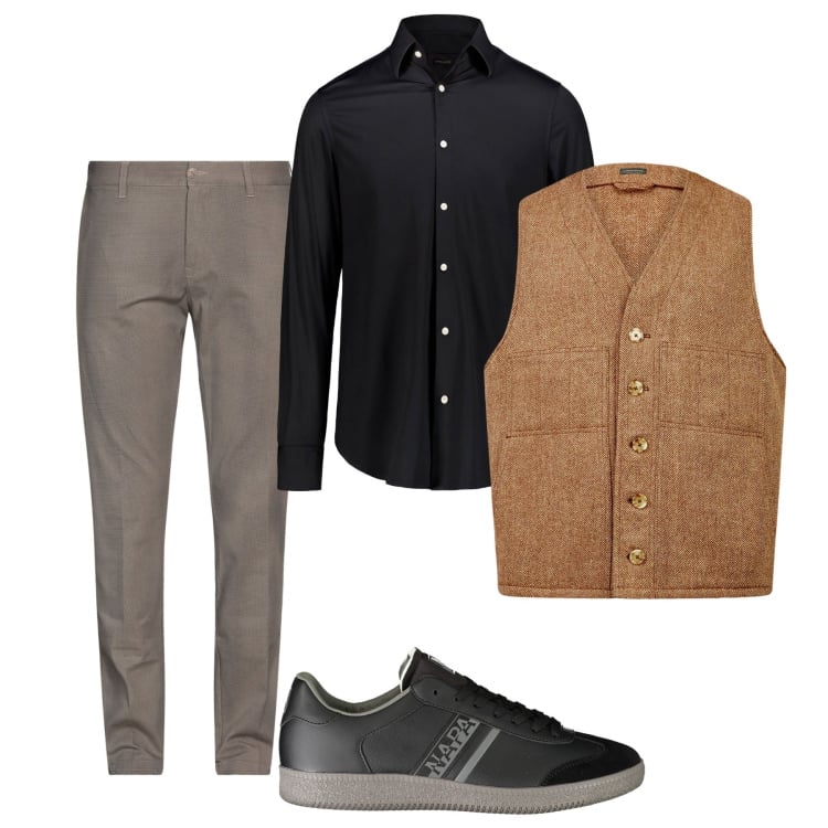 Outfit uomo - Smanicato time. Stile Trendy per Tutti i giorni. Abbinamento con pantaloni, gilet, sneakers, camicie.