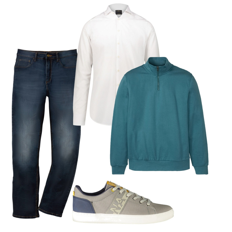 Outfit uomo - Verde freddo. Stile Casual per Tutti i giorni. Abbinamento con jeans dritti, felpe, camicie, sneakers.