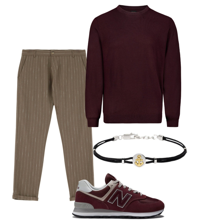 Outfit uomo - Colori di tendenza. Stile Trendy per Tutti i giorni. Abbinamento con braccialetti, sneakers, pantaloni, maglieria.