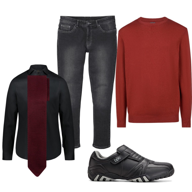 Outfit uomo - Smart casual. Stile Trendy per Ufficio. Abbinamento con scarpe stringate, jeans slim fit, camicie, maglieria, cravatte.