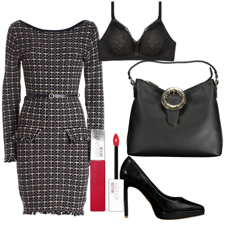 Outfit donna - Con la Valentino bag. Stile Casual chic per Serata fuori. Abbinamento con rossetti, décolleté, vestiti, borse a spalla, reggiseni.