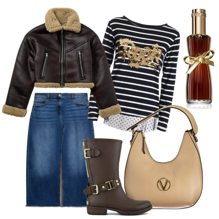 Outfit donna - Oversize - casual chic anche di sera. Stile Casual chic per Serata fuori. Abbinamento con profumi, blazer, t-shirt, stivali, borse a spalla, gonne lunghe.