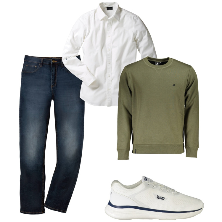 Outfit uomo - Casual green. Stile Casual per Tutti i giorni. Abbinamento con camicie, jeans dritti, felpe, sneakers.