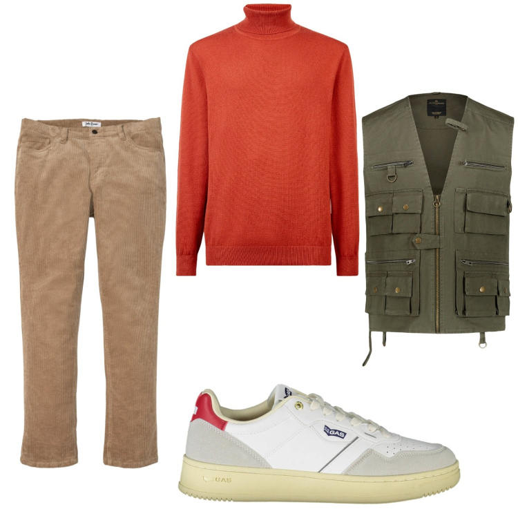 Outfit uomo - Il gilet. Stile Urban per Tutti i giorni. Abbinamento con pantaloni, maglieria, gilet, sneakers.