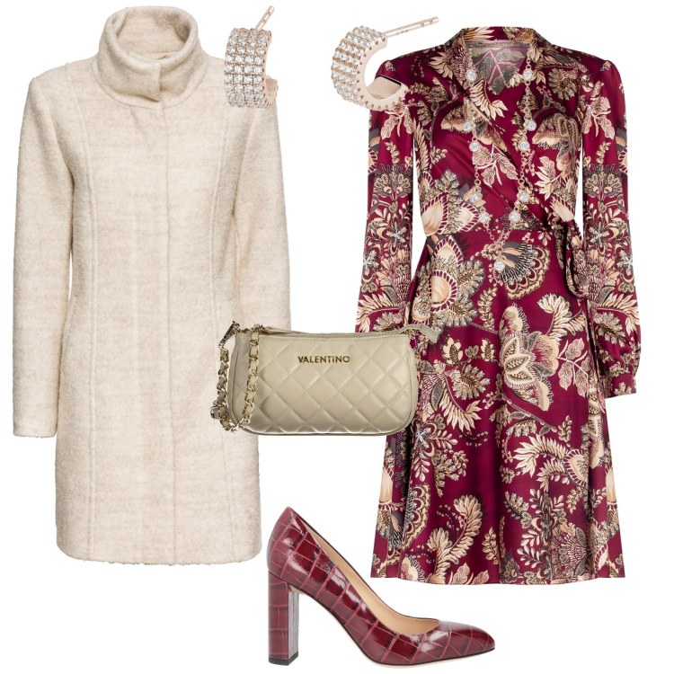 Outfit donna - Total look #1969193. Stile Chic per Serata fuori. Abbinamento con cappotti, décolleté, collane, orecchini, vestiti, borse a spalla.