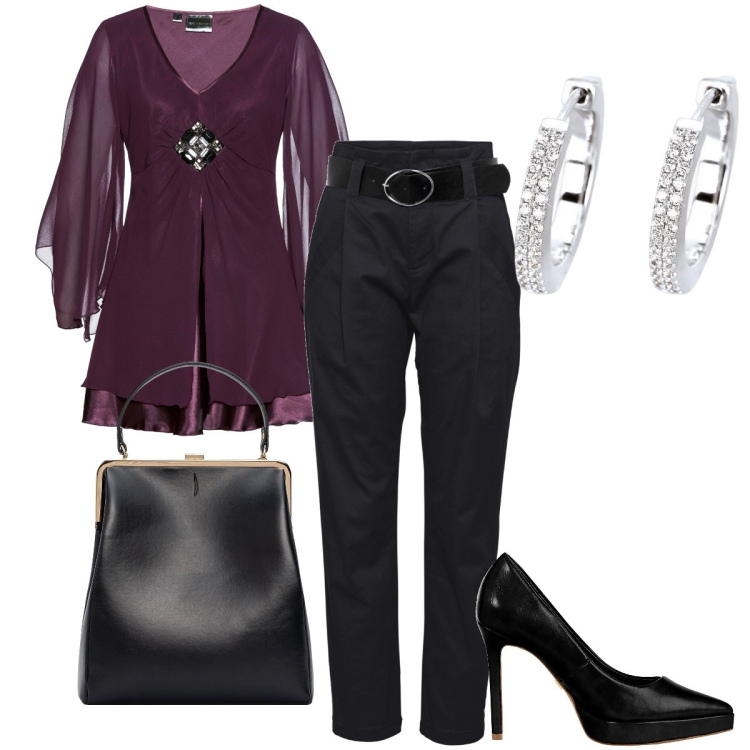 Outfit donna - Con il diadema. Stile Bon Ton per Serata fuori. Abbinamento con pantaloni, tuniche, orecchini, décolleté, borse a spalla.