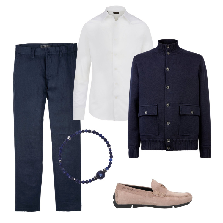 Outfit uomo - La cena aziendale. Stile Business/Elegante per Serata speciale. Abbinamento con pantaloni, scarpe stringate, braccialetti, giacche, camicie.
