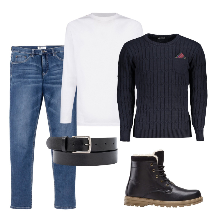 Outfit uomo - Pratico e casual. Stile Casual per Tutti i giorni. Abbinamento con jeans, stivali e stivaletti, maglieria, cinture, t-shirt.