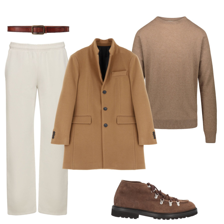 Outfit uomo - Eccentrico ed elegante. Stile Business/Elegante per Ufficio. Abbinamento con stivali e stivaletti, cinture, cappotti, maglieria, pantaloni.