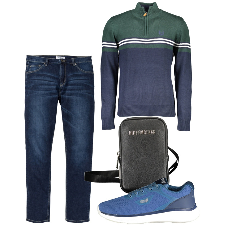 Outfit uomo - Bicolore. Stile Casual per Tutti i giorni. Abbinamento con jeans, maglieria, cinture, sneakers.