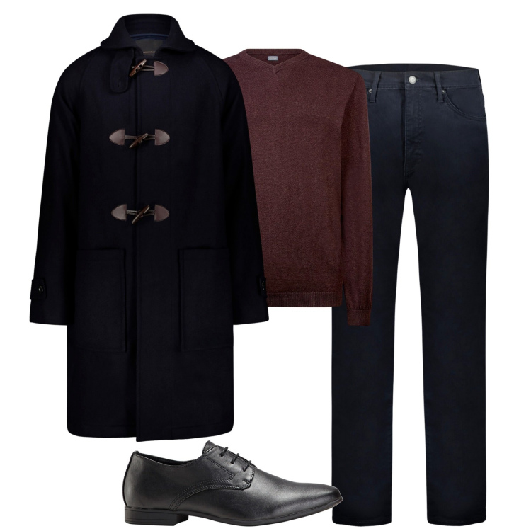 Outfit uomo - Ufficio. Stile Urban per Tutti i giorni. Abbinamento con scarpe stringate, maglieria, pantaloni, montgomery.
