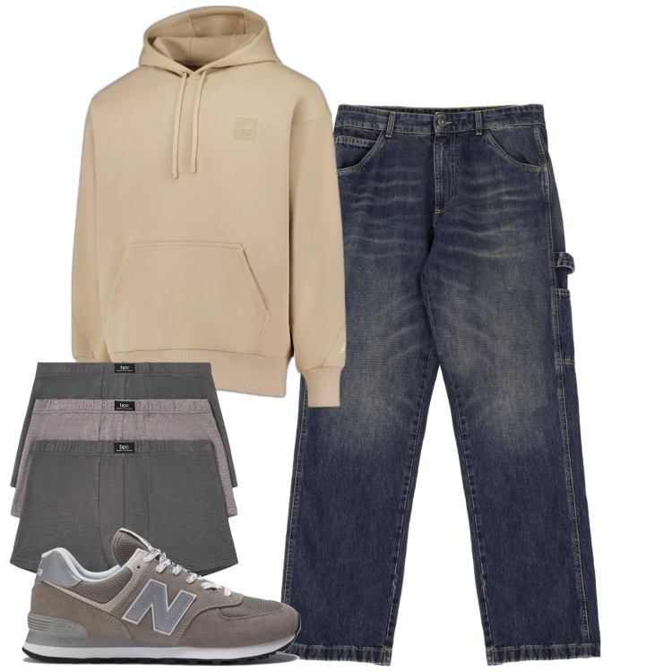 Outfit uomo - Total look #1969359. Stile Casual per Tutti i giorni. Abbinamento con boxer, sneakers, felpe con cappuccio, jeans.