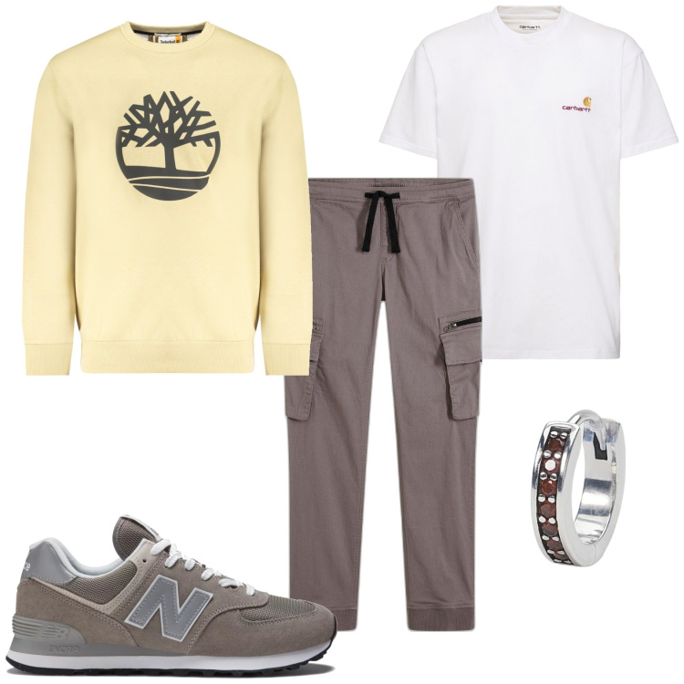 Outfit uomo - Il mio colore preferito. Stile Casual per Tutti i giorni. Abbinamento con pantaloni cargo, orecchini, sneakers, t-shirt, felpe.