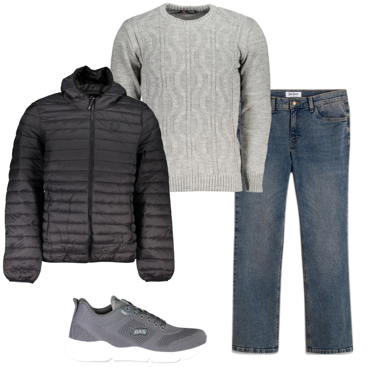 Outfit uomo - Total look #1969437. Stile Casual per Tutti i giorni. Abbinamento con jeans bootcut, sneakers, maglieria, giacche.