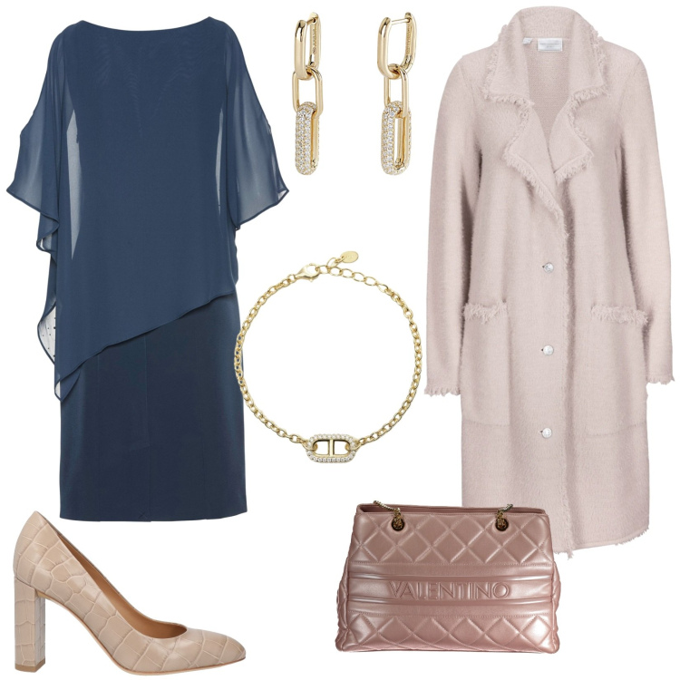Outfit donna - Curvy al matrimonio. Stile Chic per Cerimonia. Abbinamento con vestiti a tubino, cardigans, décolleté, orecchini, braccialetti, borse a spalla.