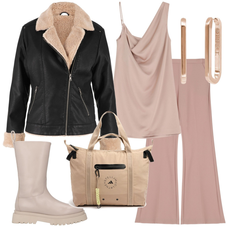 Outfit donna - Total look #1969462. Stile Casual chic per Tutti i giorni. Abbinamento con blazer, stivali, orecchini, vestiti asimmetrici, pantaloni, shopping bag.