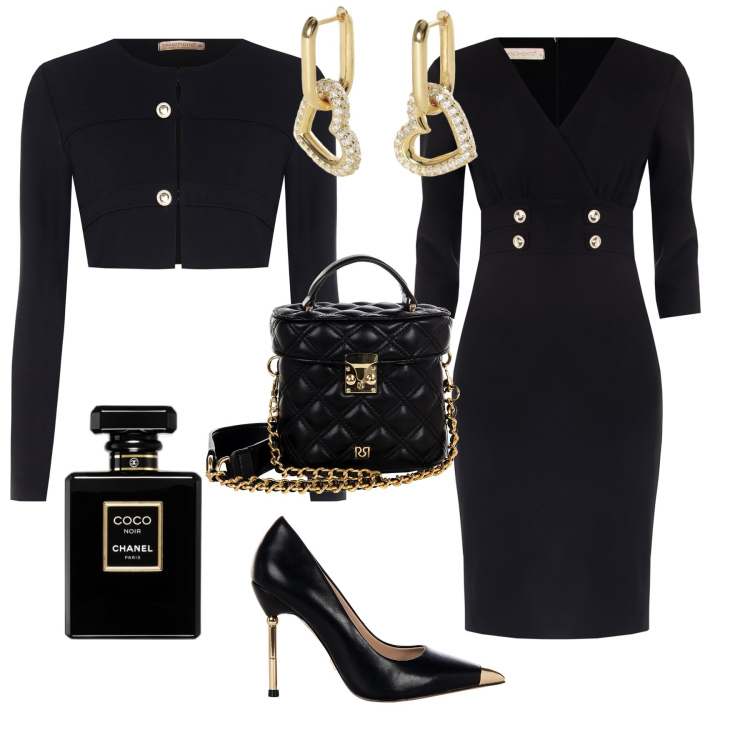Outfit donna - Total look #1969479. Stile Chic per Serata fuori. Abbinamento con profumi, orecchini, vestiti a tubino, blazer, borse a mano, décolleté.