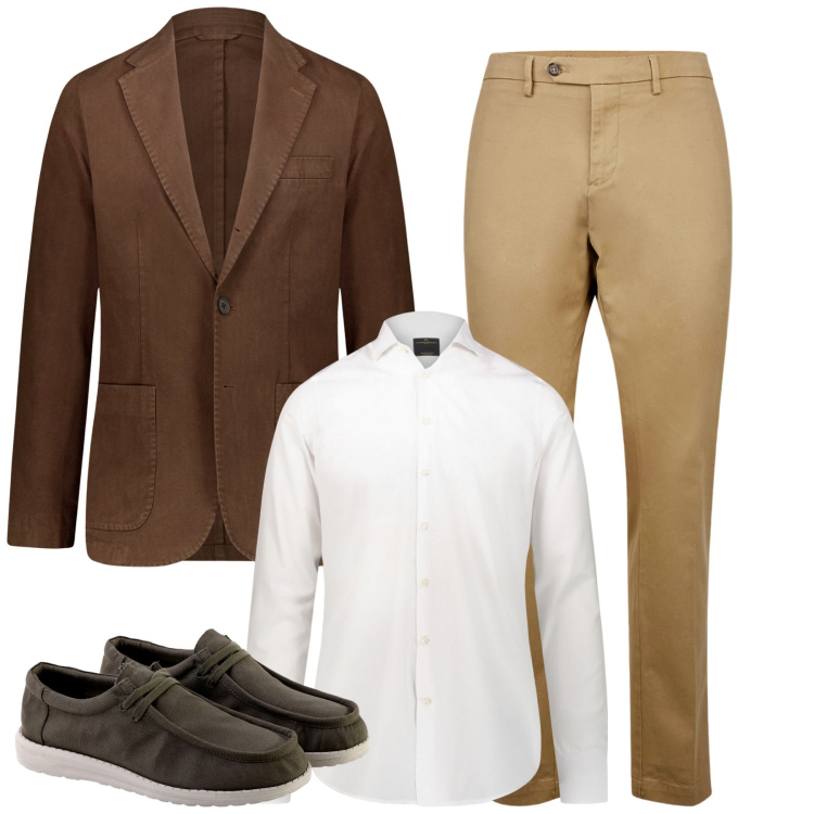 Outfit uomo - Total look #1969561. Stile Business/Elegante per Tutti i giorni. Abbinamento con pantaloni chino, camicie, giacche, scarpe stringate.