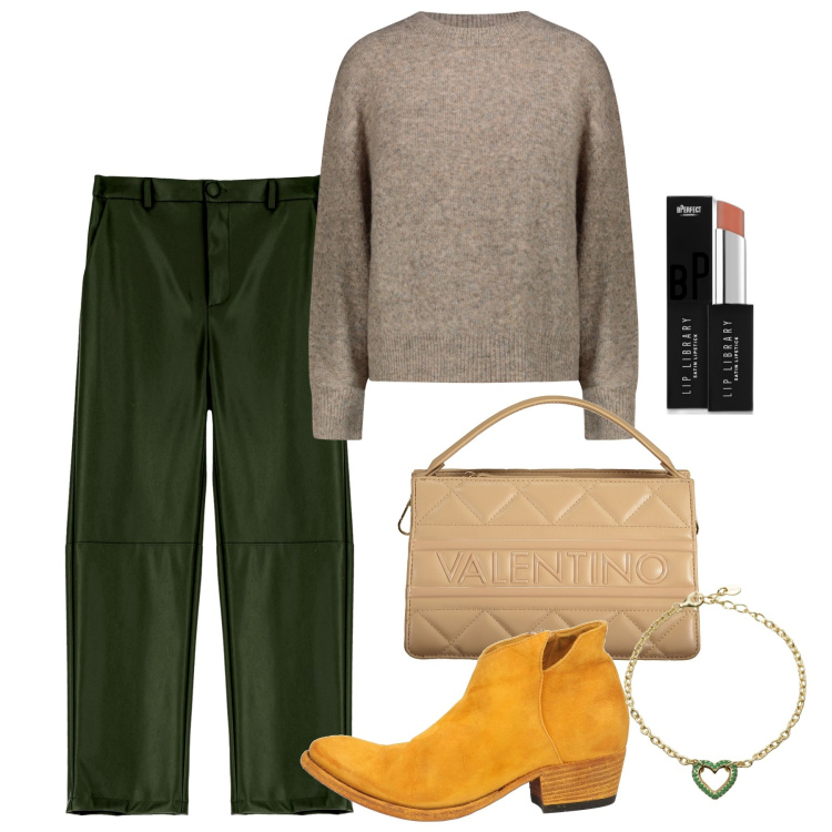Outfit donna - Be perfect. Stile Mannish per Tutti i giorni. Abbinamento con stivaletti texani, rossetti, braccialetti, pantaloni, maglieria, borse a mano.