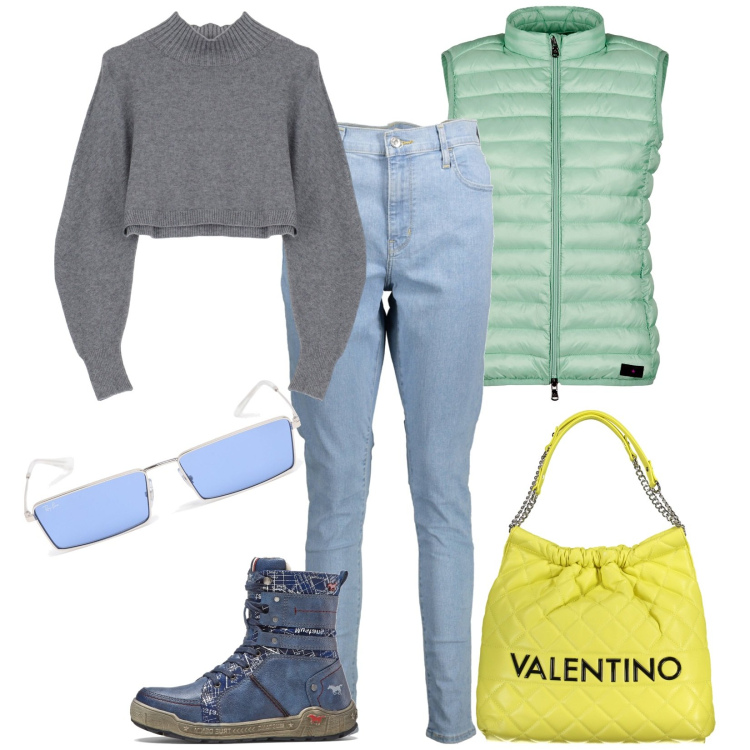 Outfit donna - Total look #1969608. Stile Urban per Cerimonia. Abbinamento con stivaletti, maglieria, piumini, borse a spalla, occhiali da sole, jeans skinny.