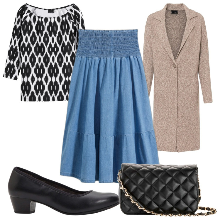 Outfit donna - Bonprix: la gonna casual. Stile Casual per Tutti i giorni. Abbinamento con cappotti, borse a tracolla, décolleté, maglieria, gonne.