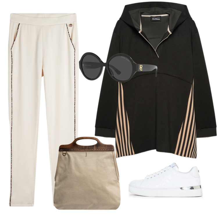 Outfit donna - Autunno sporty chic. Stile Sporty chic per Tutti i giorni. Abbinamento con sneakers, pantaloni, occhiali da sole, borse a tracolla, felpe con cappuccio.