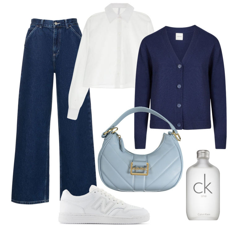 Outfit donna - Il cardigan in cachemire in ufficio. Stile Sporty chic per Ufficio. Abbinamento con profumi, sneakers, camicie, cardigans, pantaloni, borse a spalla.