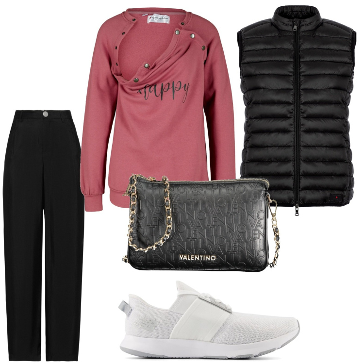 Outfit donna - Gilet nero. Stile Sporty chic per Sport. Abbinamento con felpe, pantaloni, sneakers, piumini, borse a spalla.