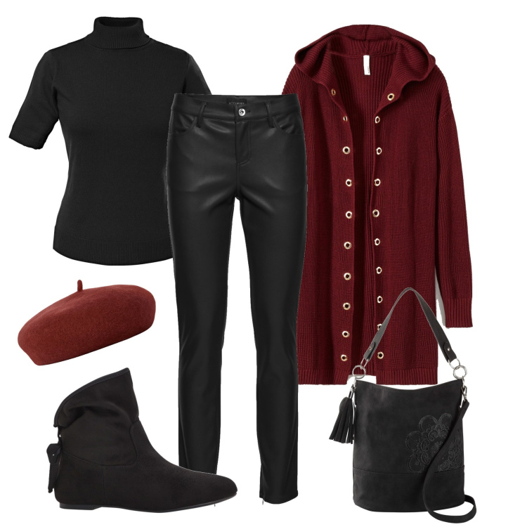 Outfit donna - Un cardigan particolare!. Stile Casual per Tutti i giorni. Abbinamento con stivaletti, maglieria, borse a mano, cardigans, pantaloni, cappelli e berretti.