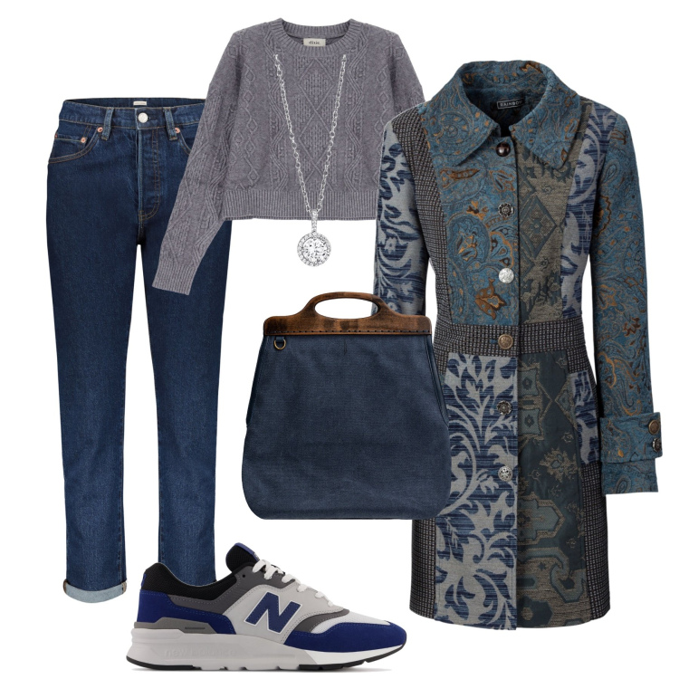 Outfit donna - Il soprabito barocco !. Stile Urban per Tutti i giorni. Abbinamento con cappotti, collane, pullovers, sneakers, jeans, borse a tracolla.
