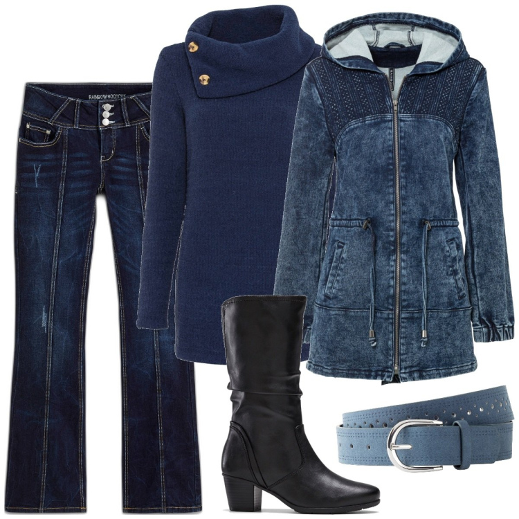Outfit donna - Autumn favourites. Stile Casual chic per Tutti i giorni. Abbinamento con parka, maglieria, jeans bootcut, stivali, cinture.