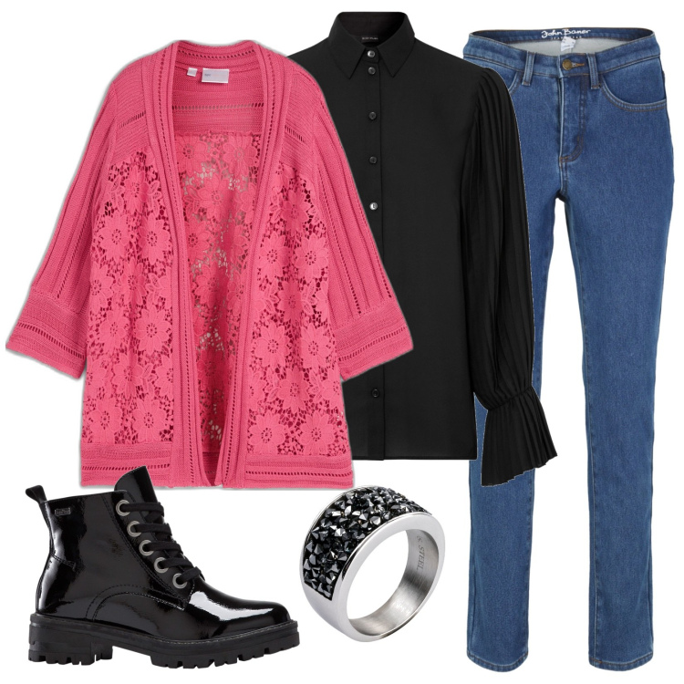 Outfit donna - Trend macramè. Stile Casual per Tutti i giorni. Abbinamento con anelli, cardigans, stivaletti, camicie, jeans.