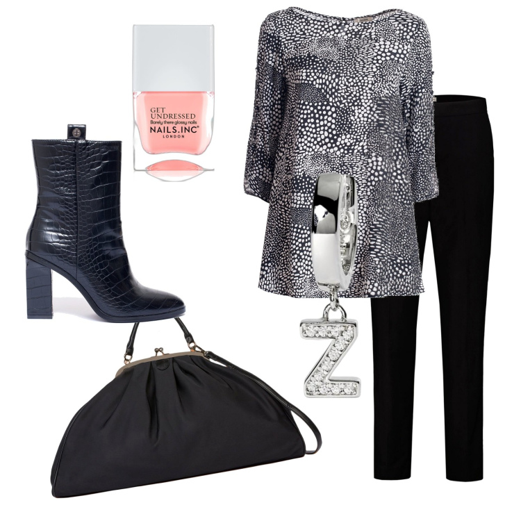 Outfit donna - Il lunedì. Stile Bon Ton per Ufficio. Abbinamento con smalti, orecchini, stivaletti, bluse, pantaloni, borse sportive.