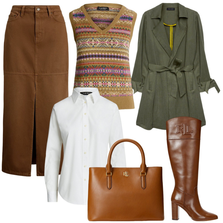 Outfit donna - Il trench pratico. Stile Urban per Tutti i giorni. Abbinamento con camicie, stivali, gonne, borse a mano, maglieria, trench.