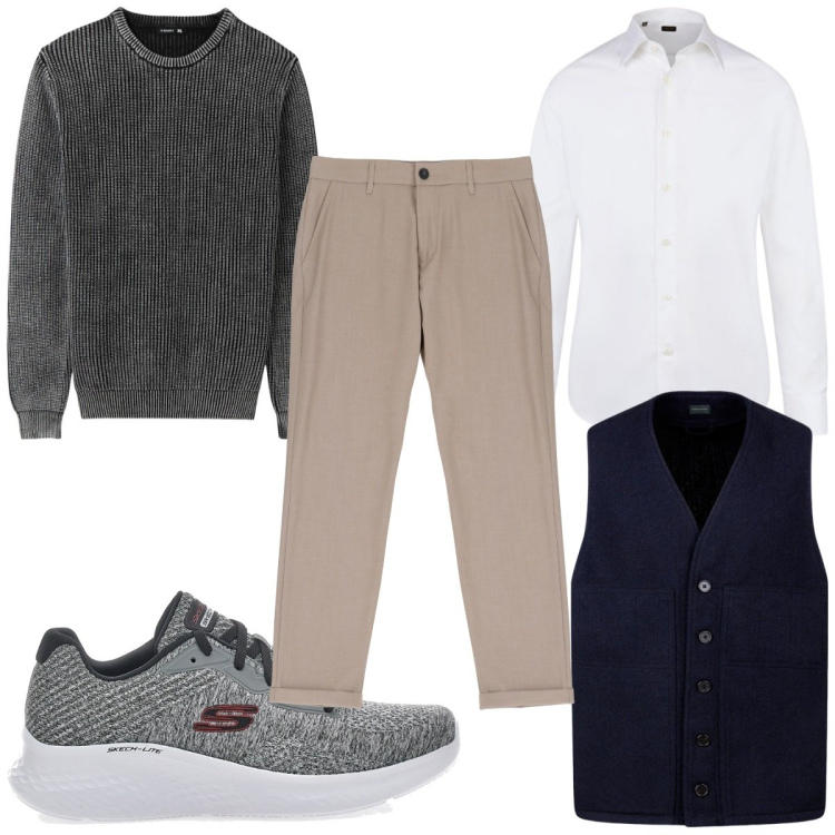 Outfit uomo - Layering è trendy. Stile Trendy per Tutti i giorni. Abbinamento con maglieria, pantaloni, sneakers, gilet, camicie.