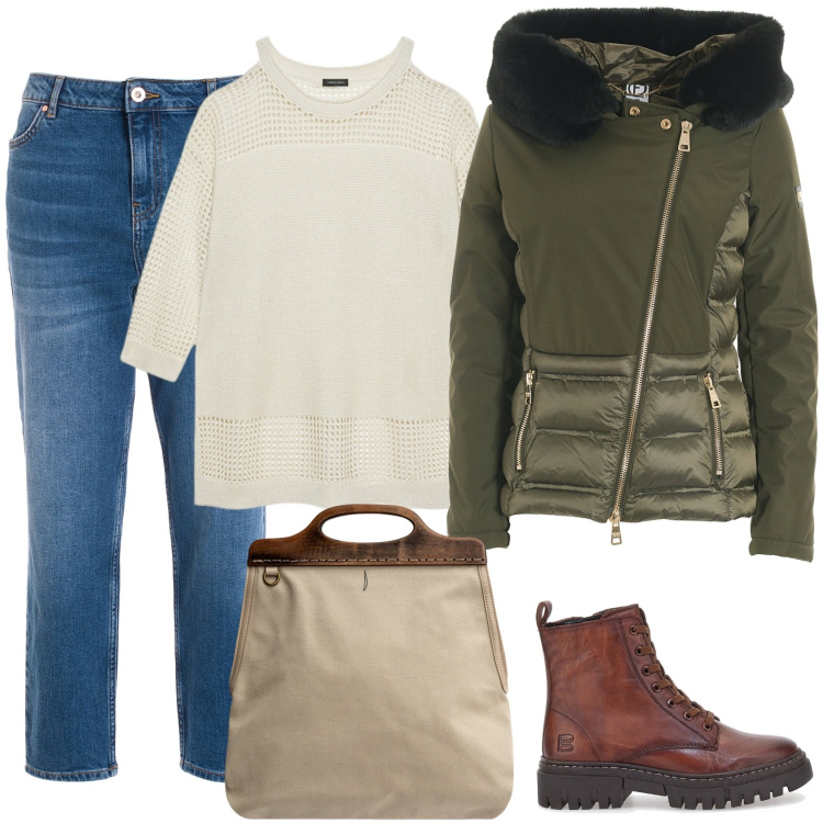 Outfit donna - Il giubbotto verde. Stile Casual per Tutti i giorni. Abbinamento con blazer, jeans boyfriend, borse a tracolla, maglieria, stivaletti.