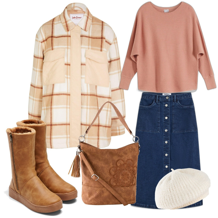 Outfit donna - Adriana. Stile Basic per Tutti i giorni. Abbinamento con maglieria, stivali, borse a mano, gonne longuette, cappotti, cappelli e berretti.