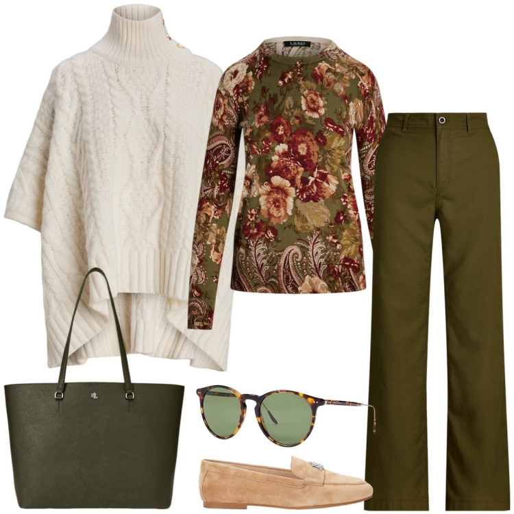 Outfit donna - Total look #1970276. Stile Casual chic per Tutti i giorni. Abbinamento con mocassini, pantaloni, maglieria, cappotti, occhiali da sole, borse tote.