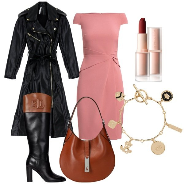 Outfit donna - il trench alla moda. Stile Glamour per Tutti i giorni. Abbinamento con rossetti, trench, borse a spalla, stivali, vestiti, braccialetti con ciondoli.