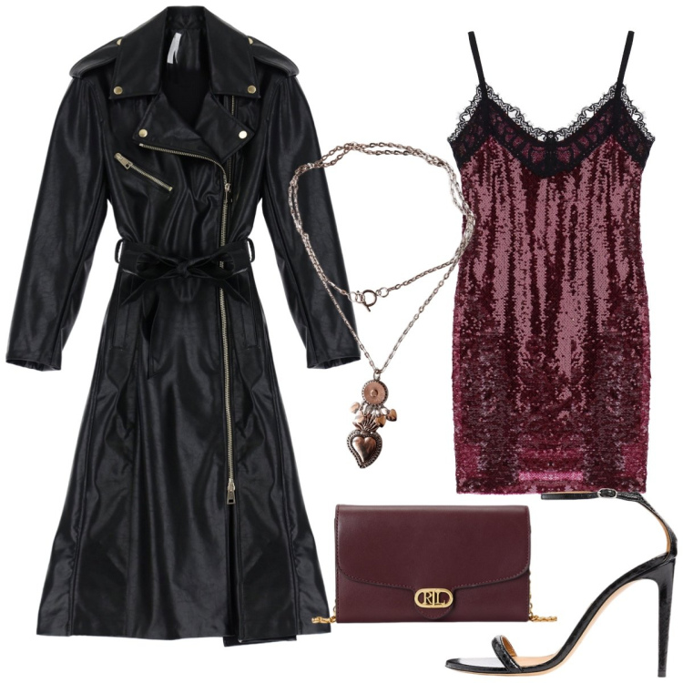 Outfit donna - Total look #1970435. Stile Sexy per Serata fuori. Abbinamento con vestiti corti, trench, borse a tracolla, sandali in pelle, ciondoli.